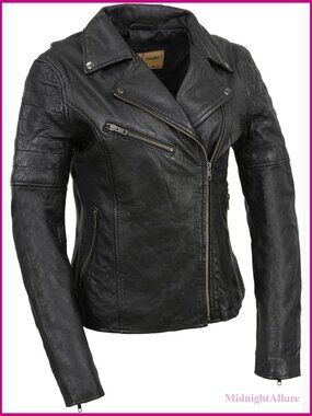 Women's Vegan Leather Moto Jacket Asymmetrical Zip Regular Fit